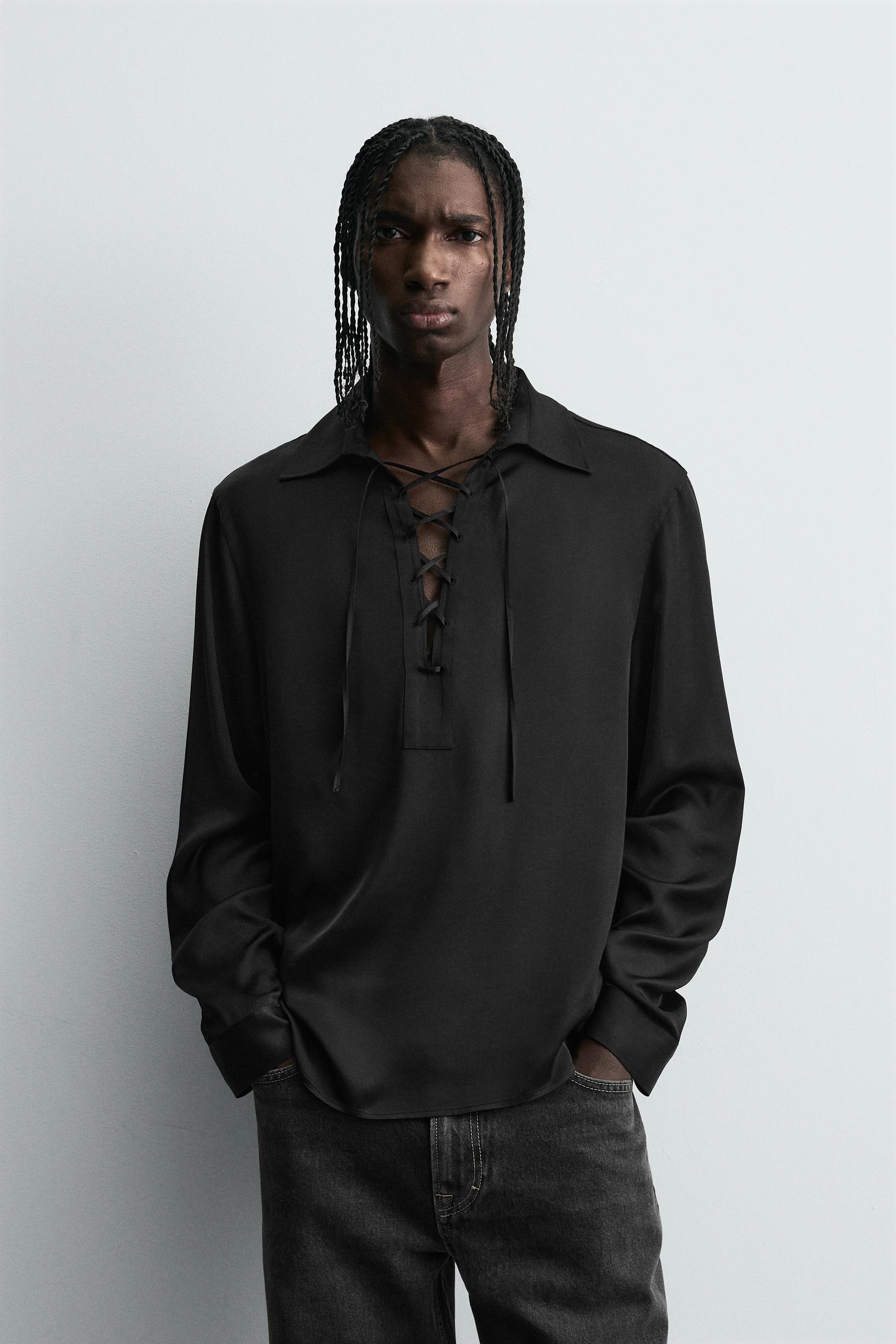 DRAWSTRING FLOWY POLO SHIRT